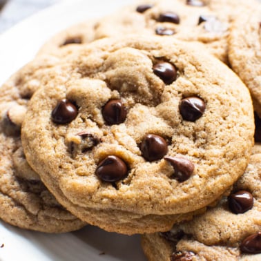 Healthy chocolate chip cookies on a plate.