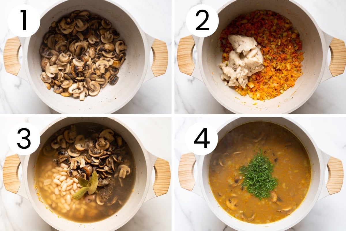 Step  by step process how to make bean and mushroom soup.