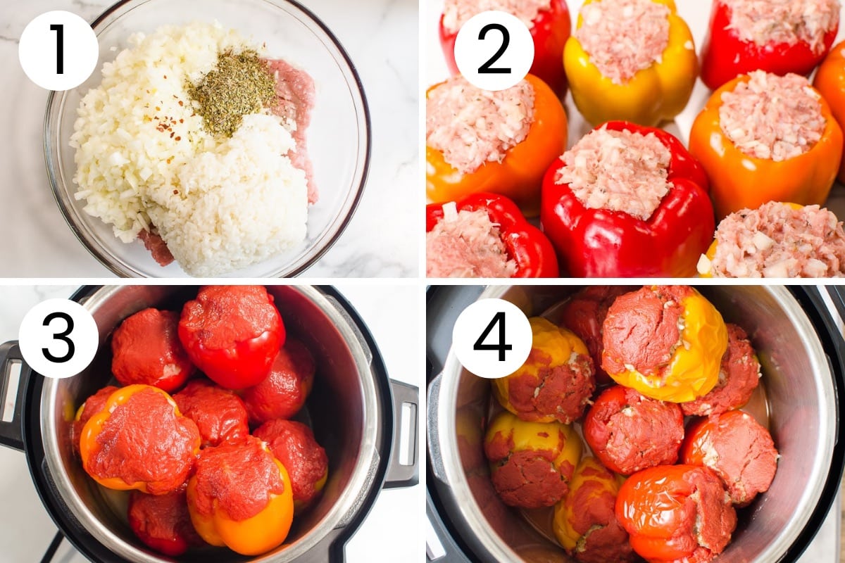 Step by step process how to stuff bell peppers and then pressure cook them in Instant Pot.