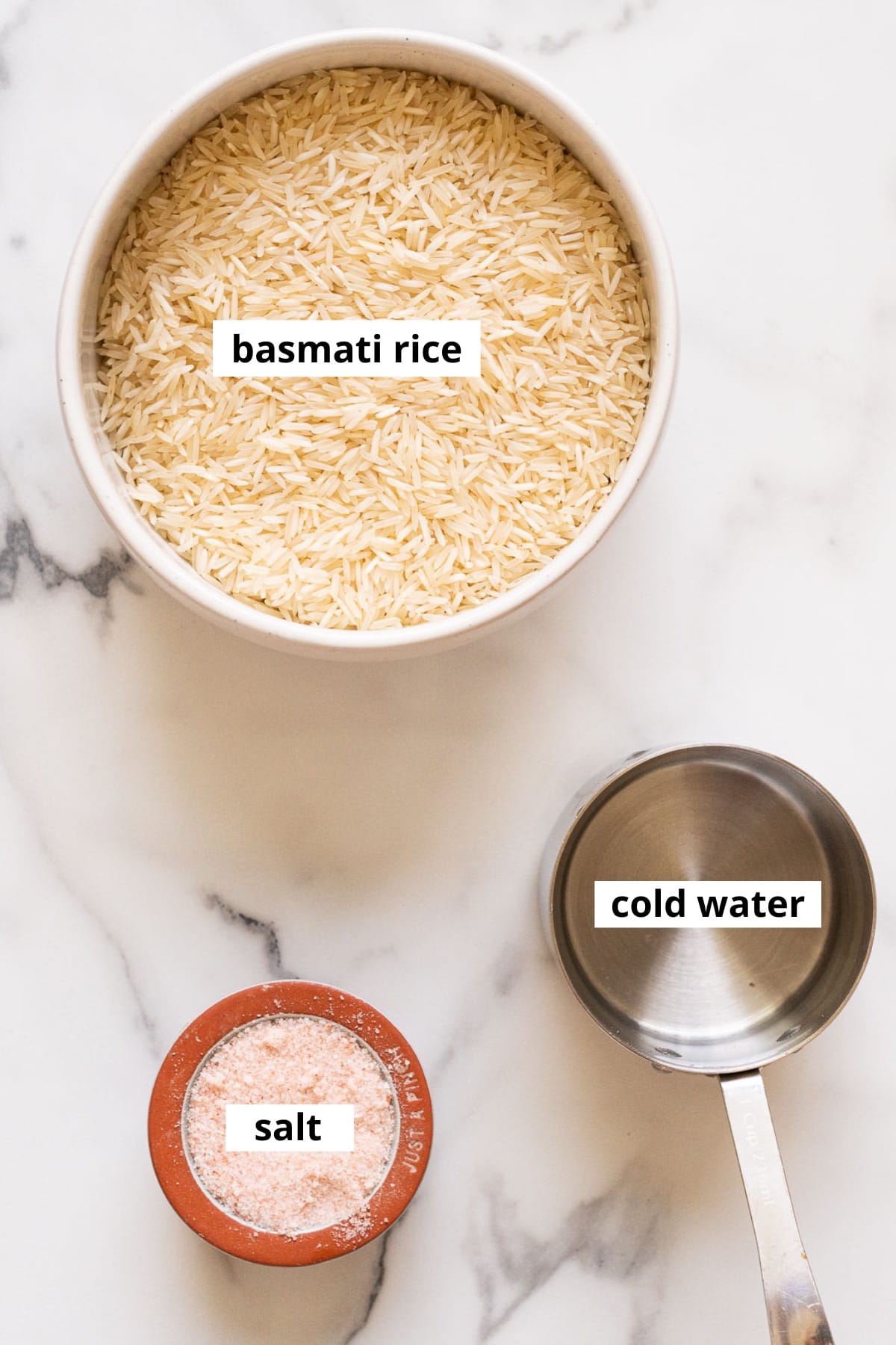 Basmati rice, water and salt.