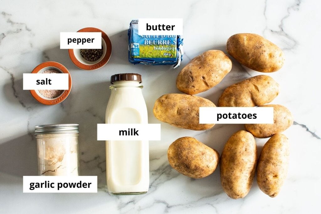 potatoes milk butter salt pepper garlic powder ingredients for mashed potatoes in instant pot
