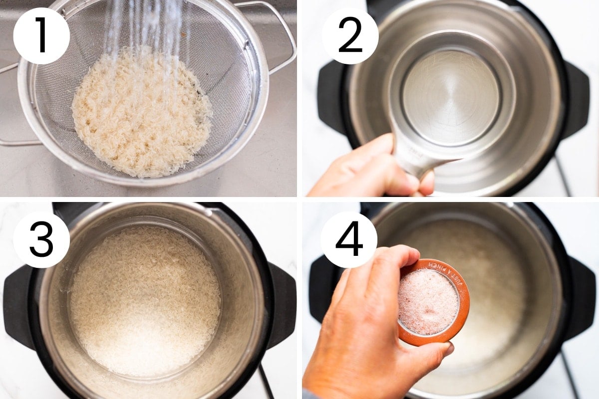 Step by step process how to cook long grain white rice in the Instant Pot.