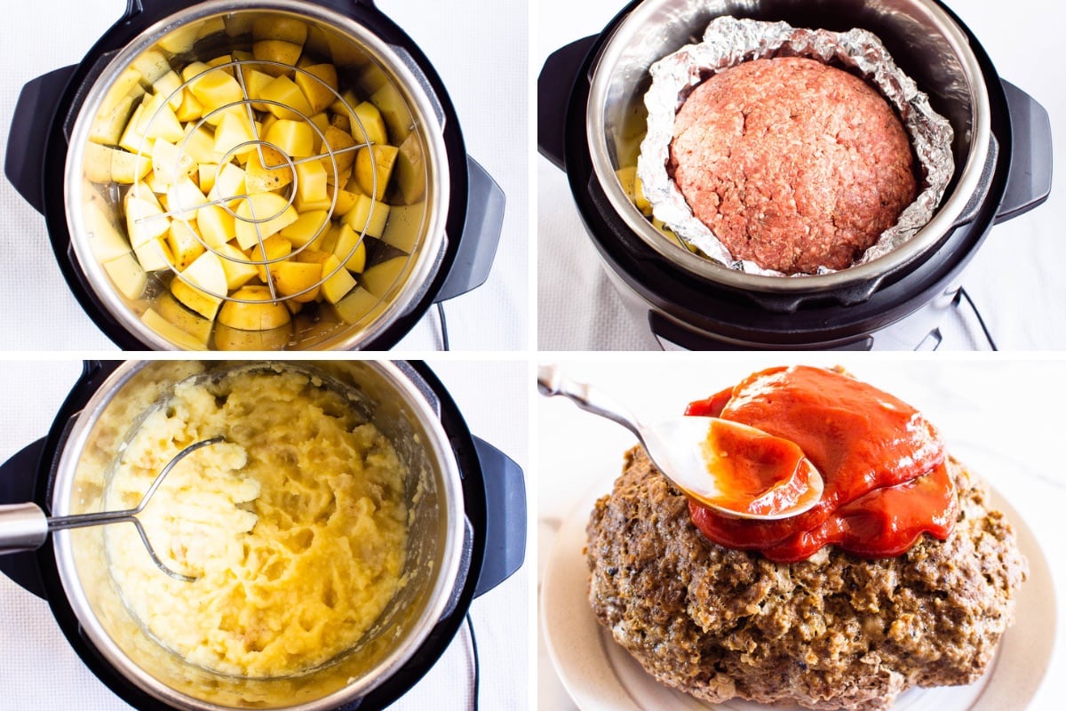 Step by step process how to cook in some put meatloaf and potatoes with foil method.